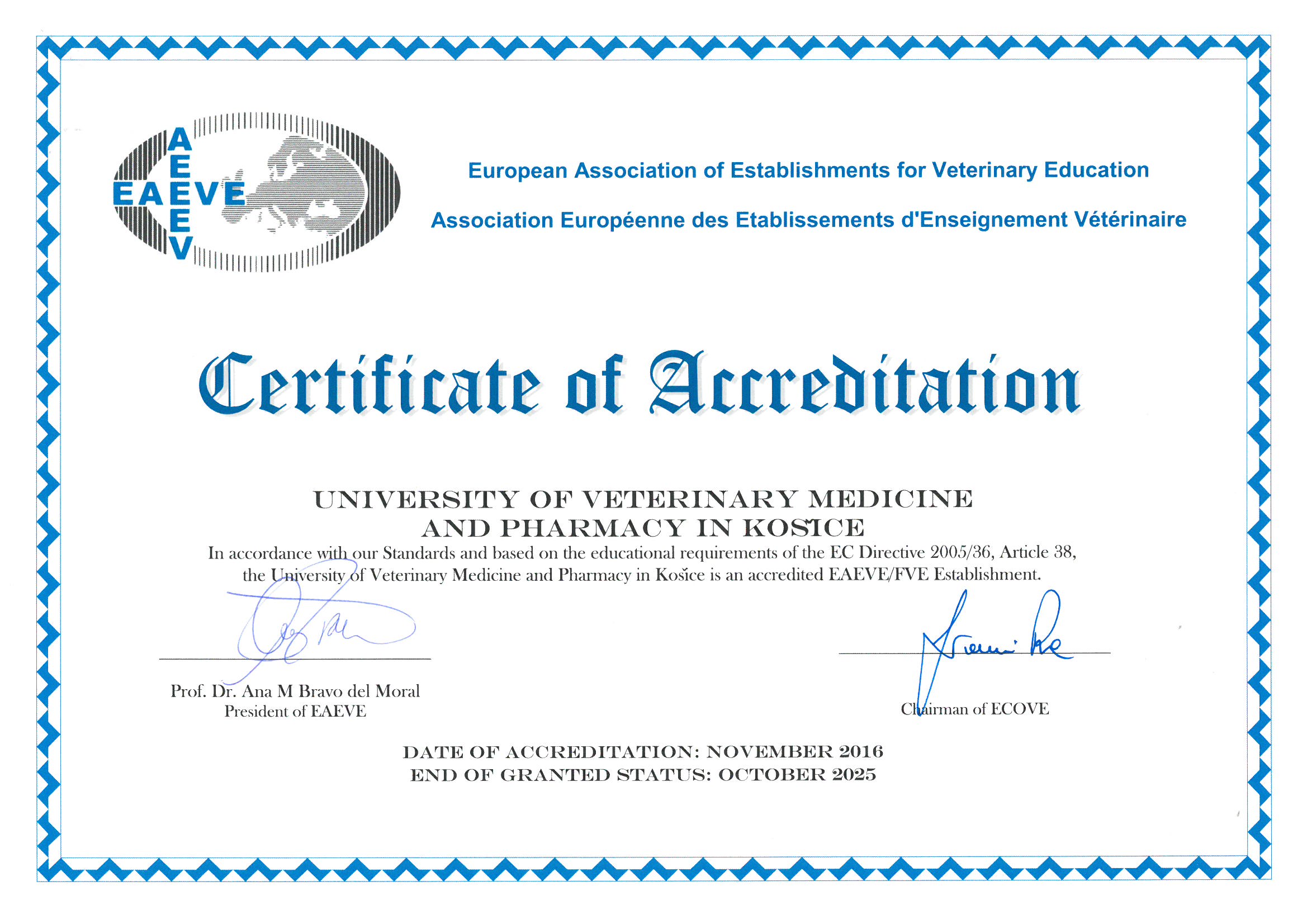 APPROVAL and ACCREDITATION by EAEVE