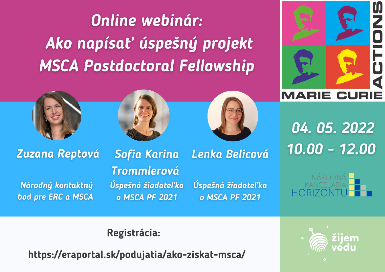 Plagát AKO NAPÍSAŤ ÚSPEŠNÝ PROJEKT MSCA POSTDOCTORAL FELLOWSHIP